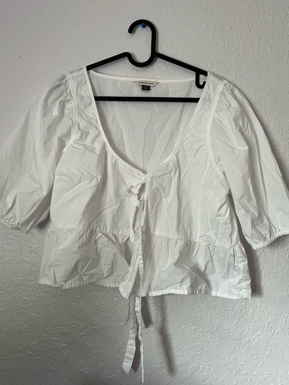 American Eagle Outfitters White Tie-Front Peasant Blouse